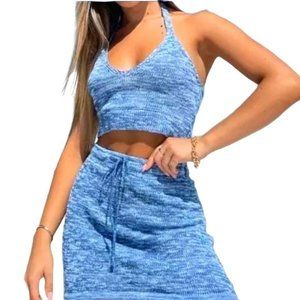 LAST ONE BLUE KNIT HALTER TOP & MINI L